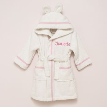 Personalised White And Pink Bathrobe With Bunny Ears, 2 of 8