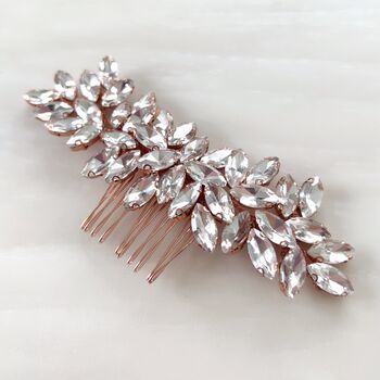 Enya Rose Gold Crystal Hair Comb, 4 of 7