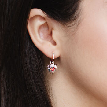 Sterling Silver Or Gold And Red Sacred Heart Earrings, 4 of 7