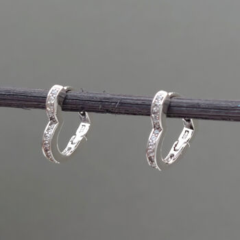 Silver Heart Huggie Earrings With Cubic Zirconia, 2 of 7