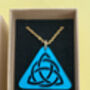 Celtic Trinity Knot Teal Mirror Acrylic Necklace, thumbnail 2 of 2
