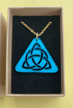 Celtic Trinity Knot Teal Mirror Acrylic Necklace, 2 of 2