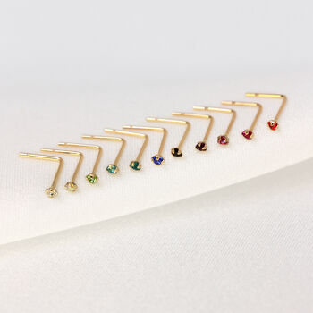 9ct Gold L Shaped Round Cz Crystal Nose Stud Pin, 4 of 9