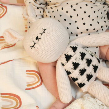 Isla The Blush And Black Geometric Hand Knitted Bunny, 3 of 7