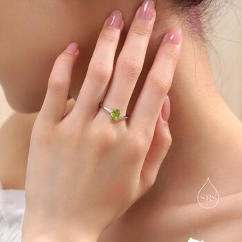 Sterling Silver Natural One Carat Peridot Oval Ring, 5 of 12