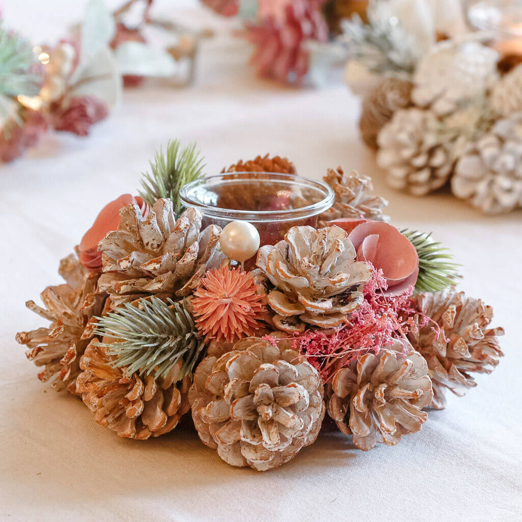 Set Of Two Pink Christmas Candle Holders By Dibor