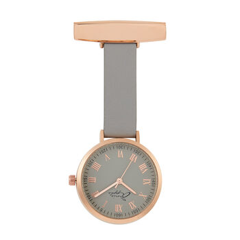 Rose Gold, Grey Roman Numeral Leather Fob Nurse Watch, 2 of 3