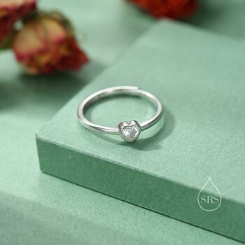 Sterling Silver Very Tiny Cz Heart Ring, 6 of 12