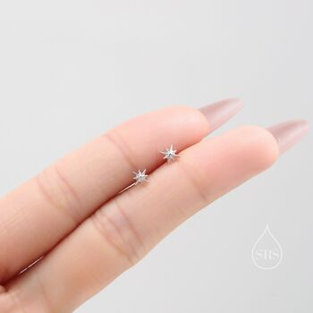 Tiny Starburst Screw Back Earrings In Sterling Silver, 5 of 9