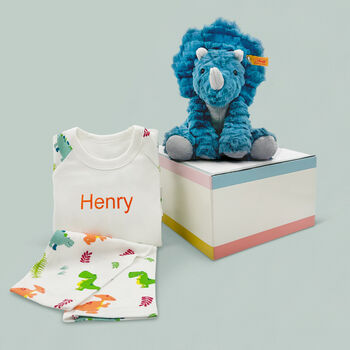 Steiff Dixi Triceratops And Personalised Dinosaur Pyjamas, 2 of 7