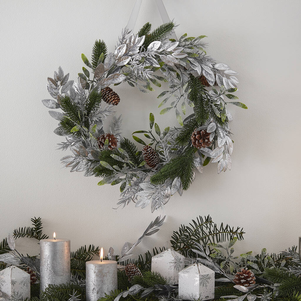 Silver Foliage Christmas Wreath By Ginger Ray