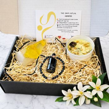 Valentine's Gift Onyx Ritual Hamper For Men – Luxury Crystal Candle, Aromatherapy Bracelet, Orange Blossom Crystal Soap, 2 of 10