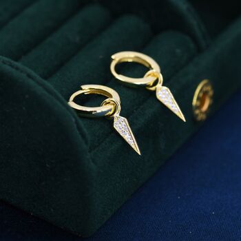 Sterling Silver Dangling Rhombus Spike Hoop Earrings, 3 of 12