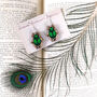 Green Sorrel Beetle Wooden Earrings, thumbnail 1 of 5