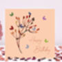 Flower Bud Butterfly Birthday Card Apricot Background, thumbnail 1 of 12