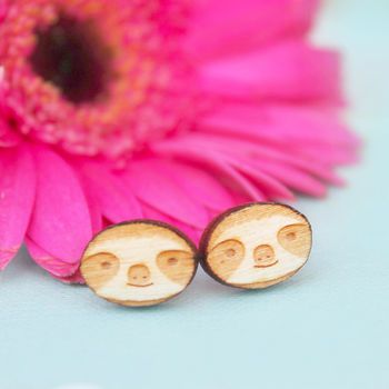 Wooden Sloth Stud Earrings, 3 of 10