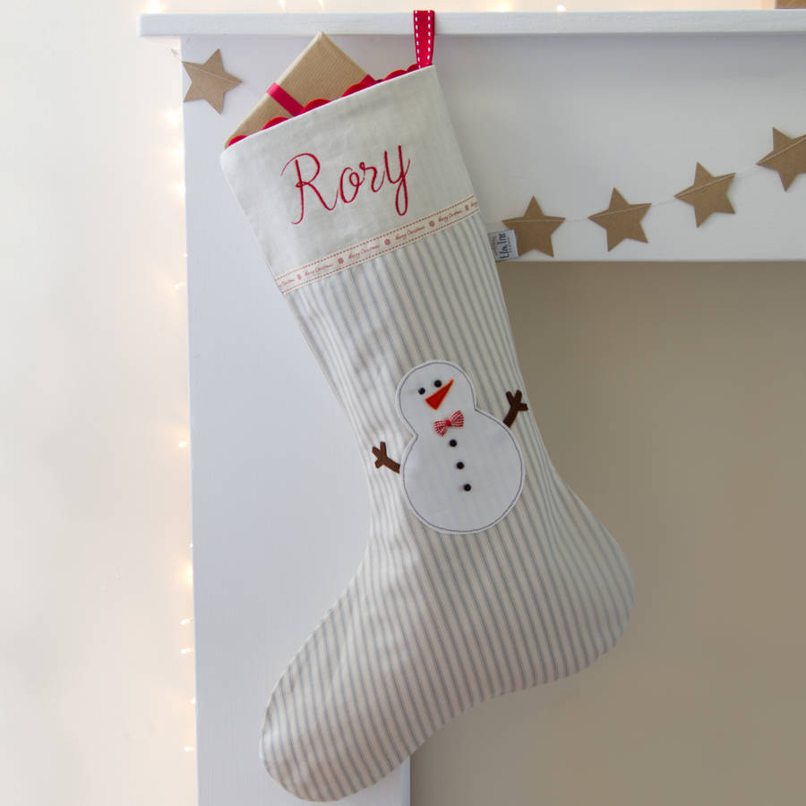 Blue Snowman Personalised Christmas Stocking By Elm Tree Studio ...