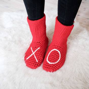 Slipper Socks Handmade With Xo Design, 4 of 5