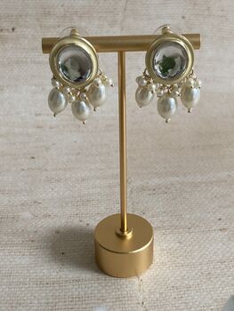 White Pearl Dangle Gold Plated Kundan Earrings, 2 of 2
