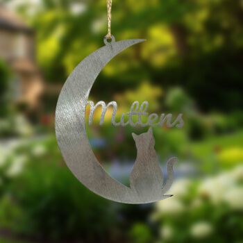 Cat Personalised Silhouette Steel Moon Crescent, 5 of 8