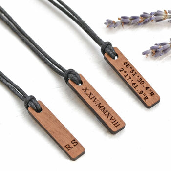 Personalised Wood Cord Necklace Coordinates, Initials, 3 of 6