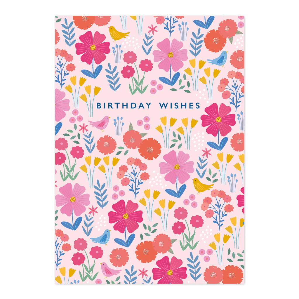 Happy Birthday Card Pink Floral Pattern By Klara Hawkins