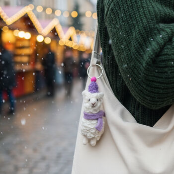 Handmade Felt Party Alpaca Keyring, 3 of 4