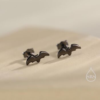 Tiny Bat Stud Earrings In Sterling Silver, 7 of 12