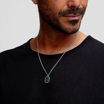 Men's Small Malachite Dog Tag Locket Silver, 2 of 9