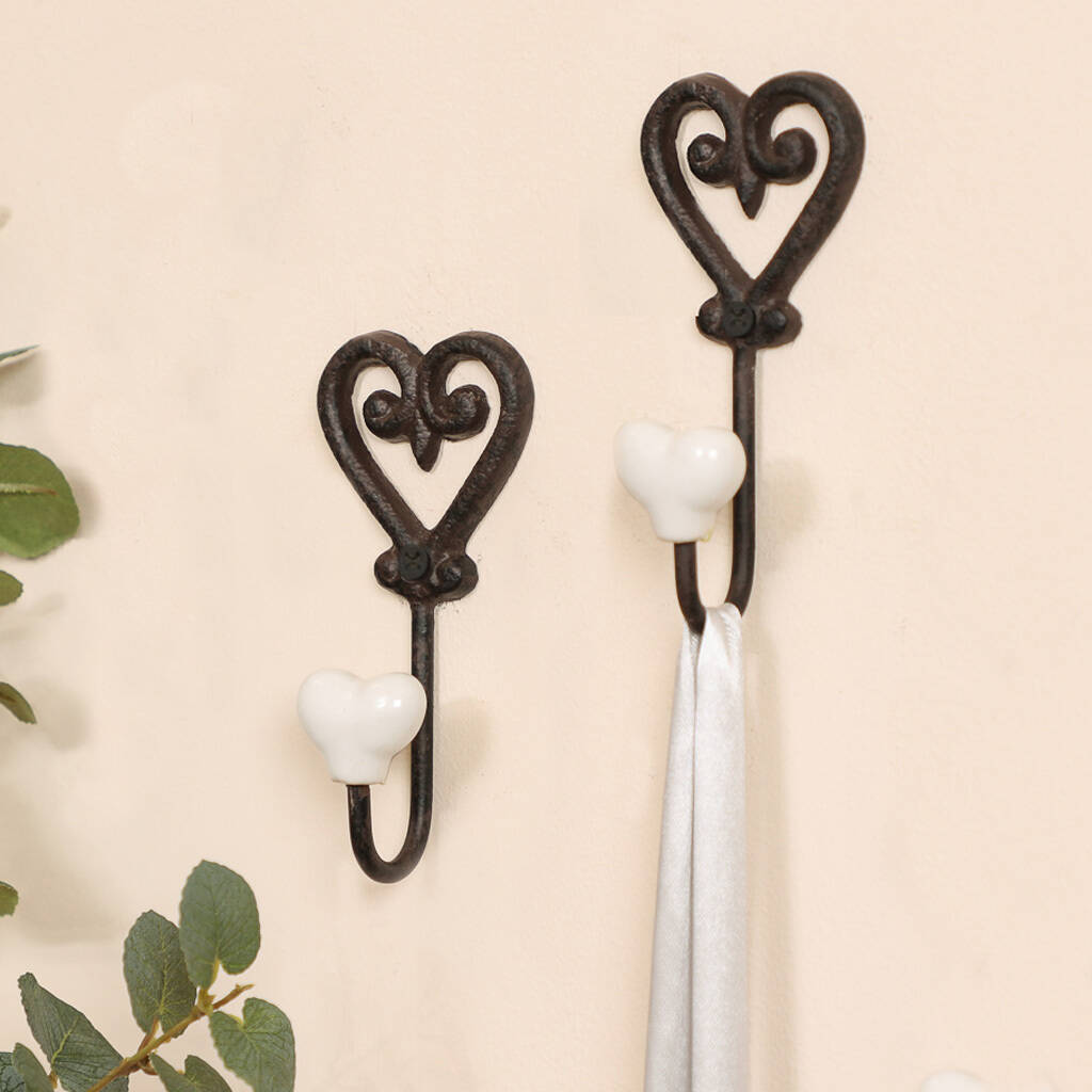 set of two iron heart wall hooks by dibor