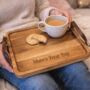 Personalised Acacia Tray With Leather Handles, thumbnail 2 of 3