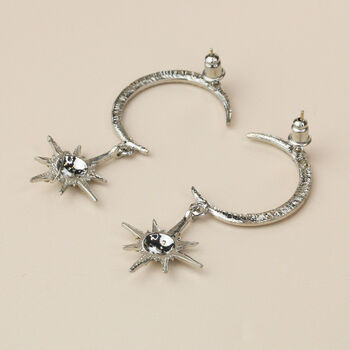 Sparkly Crescent Moon And Star Drop Earrings, 4 of 6