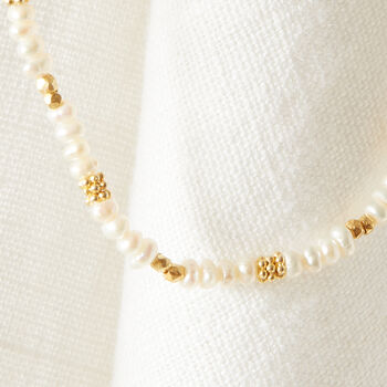 White Pearl 18 K Gold And Silver Skinny Necklace, 2 of 10
