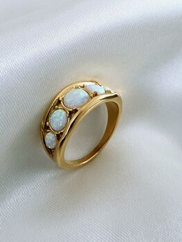 Opal Effect Gold Band Ring – 16k Gold Plated Brass With Shimmering Lab Opals, 6 of 8