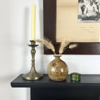 Olive Green / Brown Vintage Stoneware Bud Vase, 5 of 6