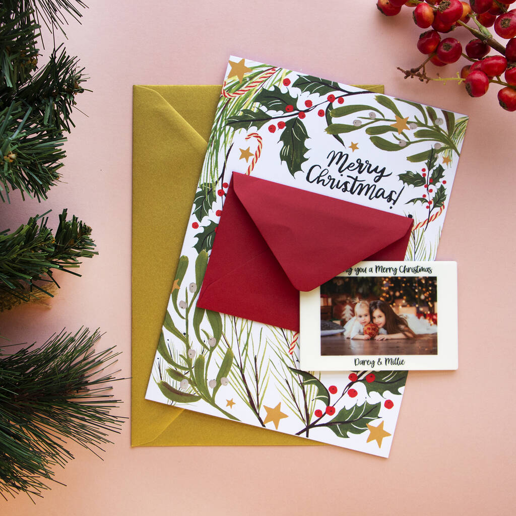 Merry Christmas Card With Fridge Magnet Photo Gift By Funky Laser 