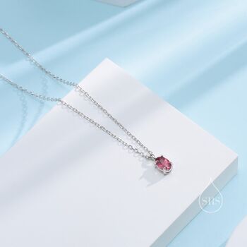 Tiny Genuine Pink Tourmaline Oval Pendant Necklace, 5 of 12