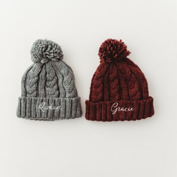 Pair Of Matching Personalised Cable Knit Beanie Hats, 5 of 6