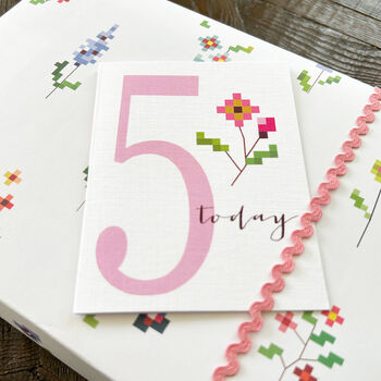 Mini Cross Stitch 5th Birthday Card, 5 of 5