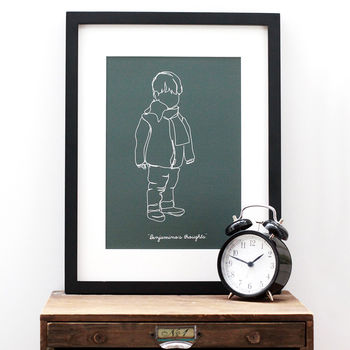 Bespoke Child's Continuous Line Portrait In Mount, 2 of 8