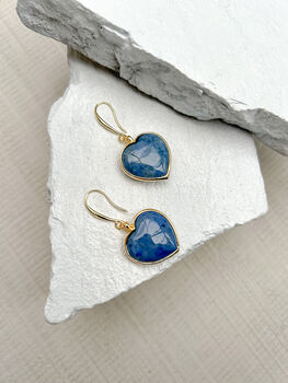 Dumortierite Puff Heart Gold Plated Earrings, 2 of 4