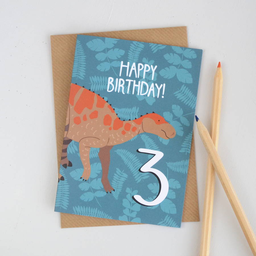 Age Three Dinosaur Children's Birthday Card By Hannah Stevens ...