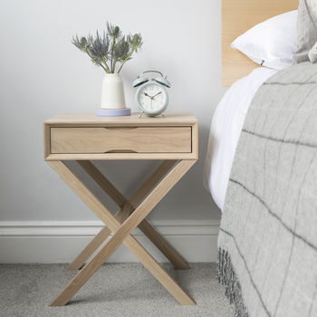 Oak Bedside Table With Crossover Leg, 2 of 6