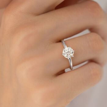 One Carat Round Solitaire Moissanite Engagement Ring In Sterling Silver And Gold Vermeil, 3 of 11
