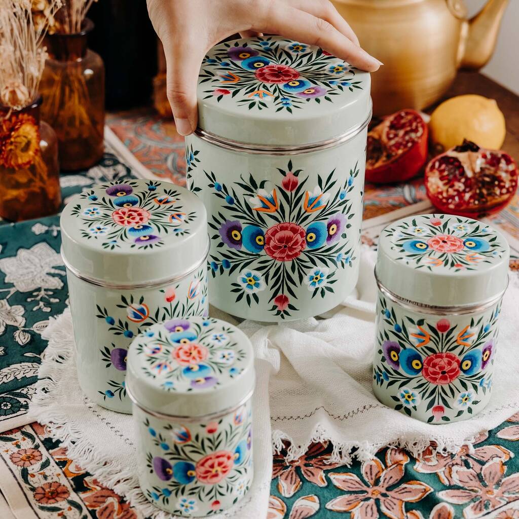 Hand Painted Tea Coffee Sugar Canister Set, 1 of 9