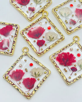 Square Pendant Necklace With Poppies And Gypsophila, 3 of 7