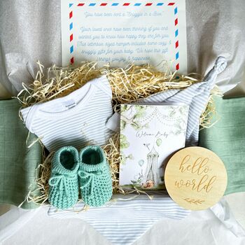 Luxury New Baby Gift Set Hamper Box. Green, Beige, Grey, Pink Or Blue, 3 of 8