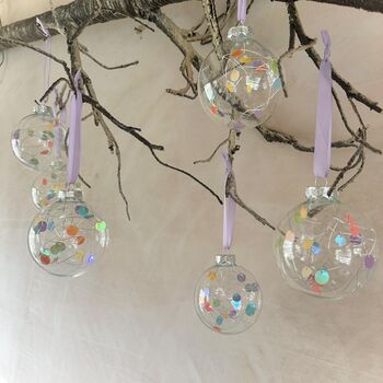 Set Of Six Pastel Rainbow Effect Baubles Bright Christmas Decor, 5 of 7