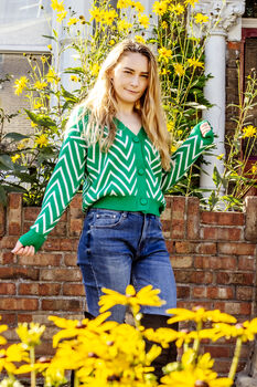 Bright Green Zig Zag Print Cardigan, 9 of 11