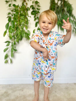 Boys Dinosaur Cotton Short Collared Pyjama Set, 2 of 4